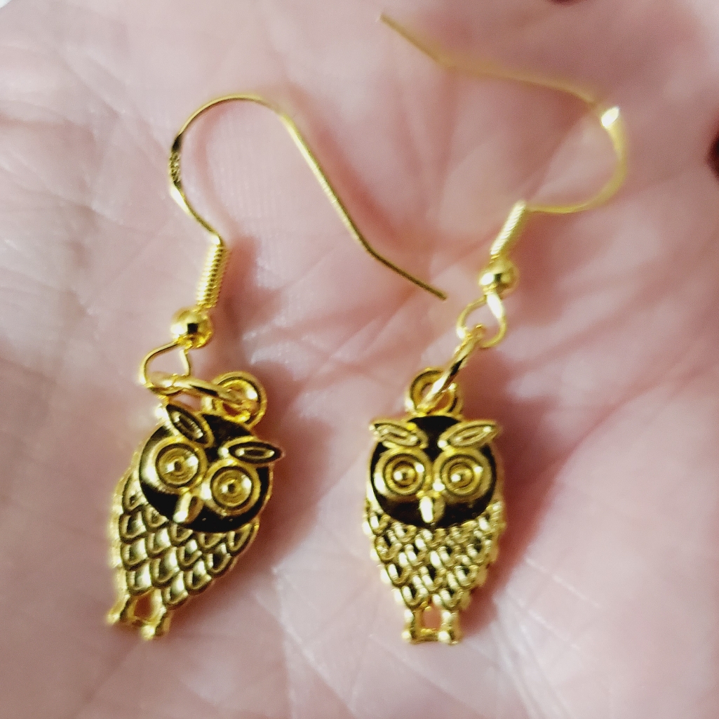 Gold Owl Handmade Earrings 925 Silver Stamped Hooks Gold Overlay Bird Nature 22$